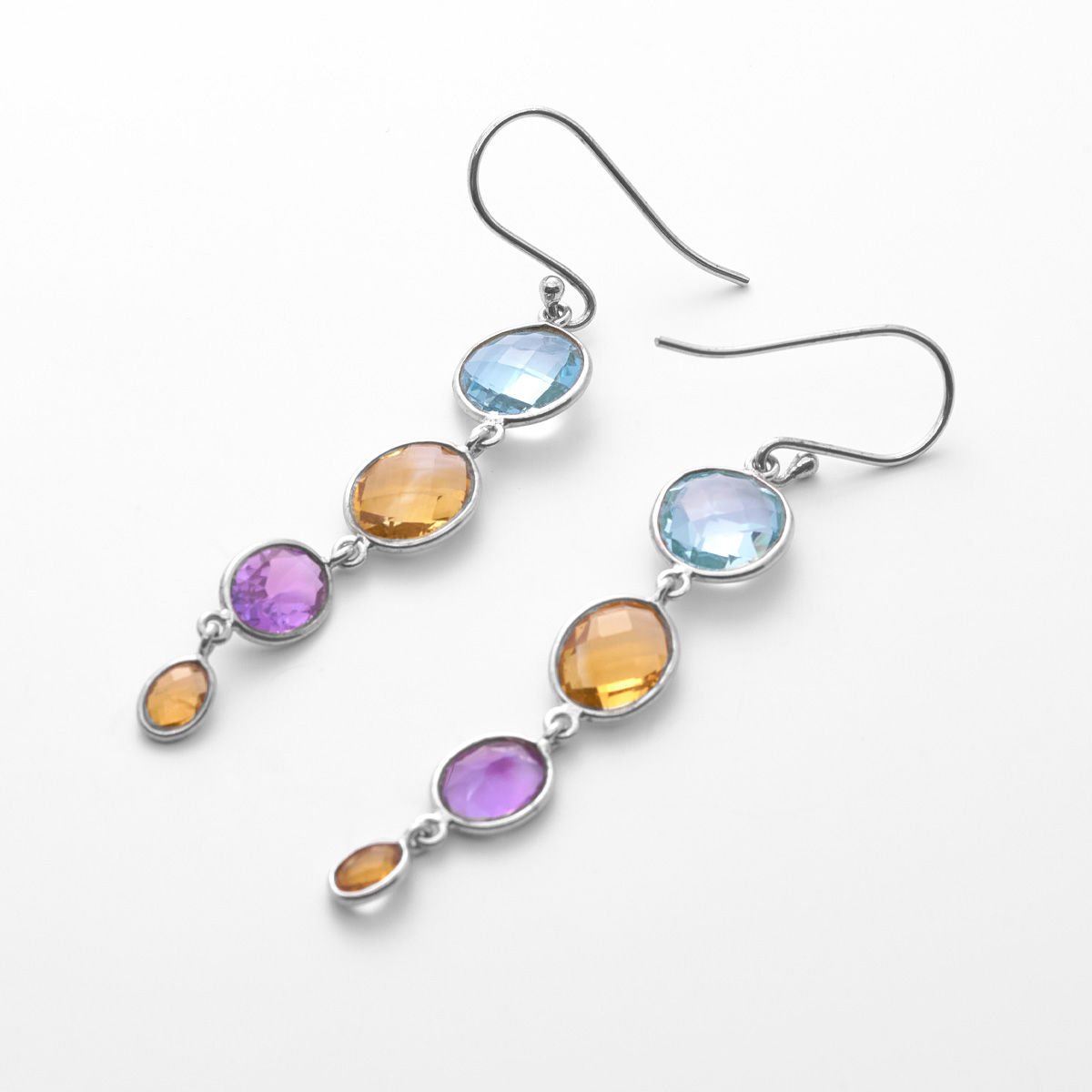 Boucles d'oreilles topaze, citrine, amethyste argent Victoria